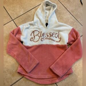 Insta Girl Pink and White Sparkly Fleece Hoodie